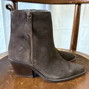 HOUSE OF HARLOW 1960 Brown Suede Western Booties Block Heel Pointed Toe 7.5